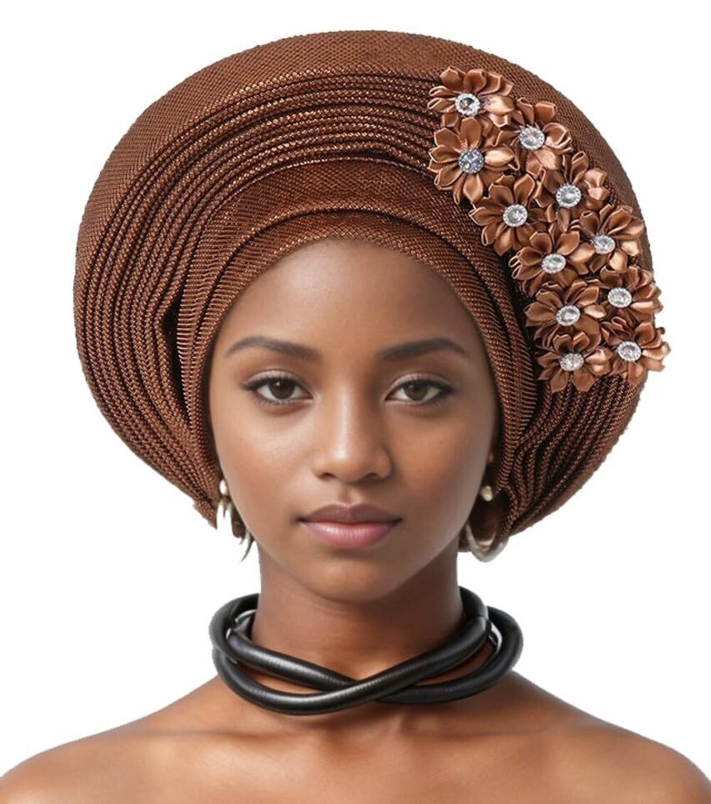 8126 Auto Gele African Head Tie of Nigeria ASO Oke Headwraps Hat Turban